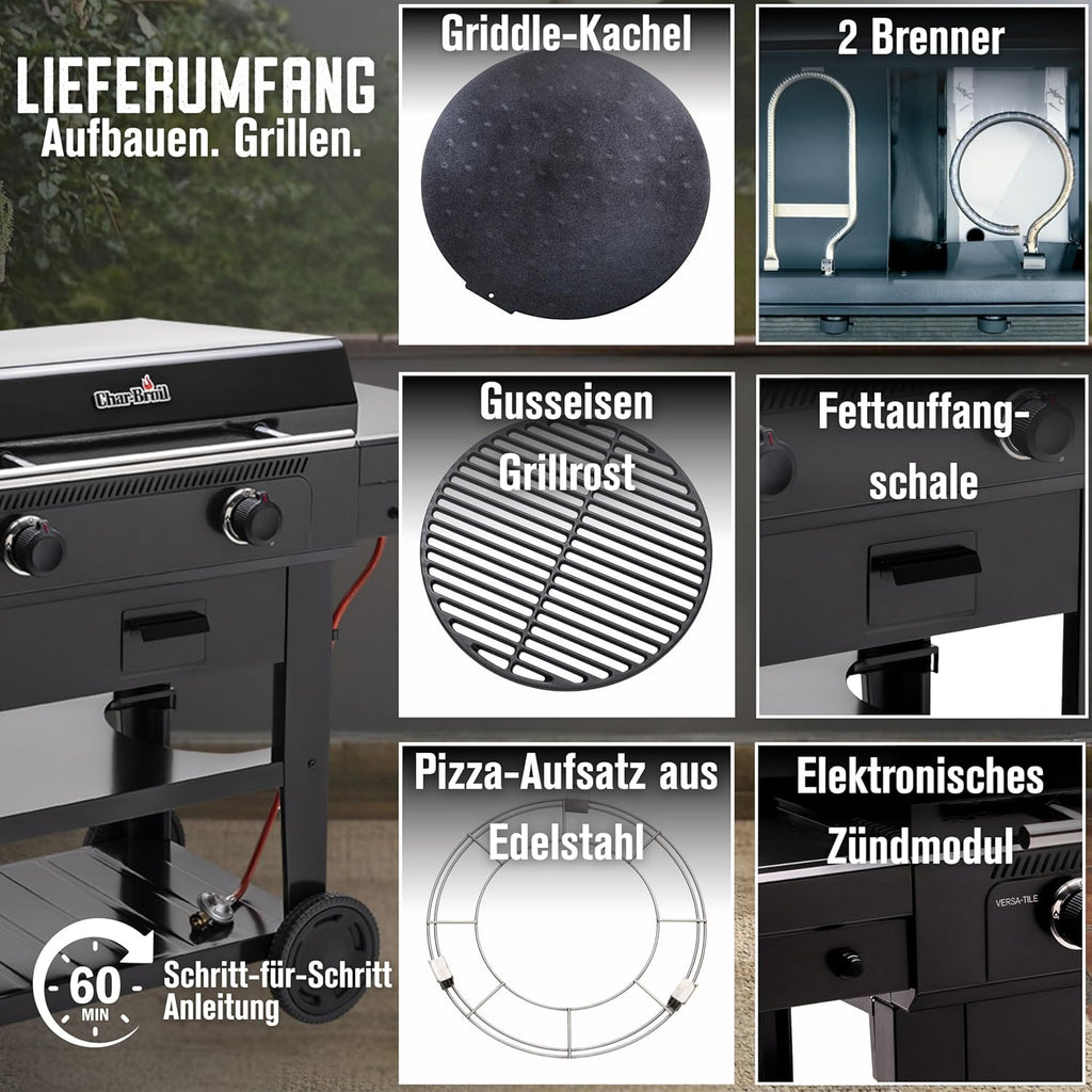 Char-Broil Griddle-Gasgrill Plancha Versa-Tile - 3-in-1 System: Griddle, Grill & Pizzaofen, 2-Zonen