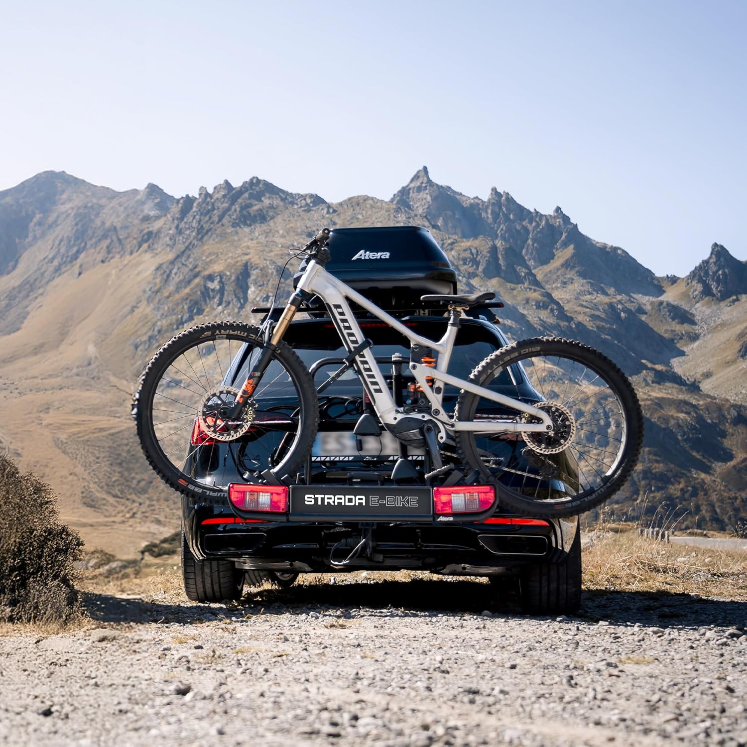 Atera 022696 Strada E-Bike XL Car Bicycle Carrier Extra Wide with Rear Lights for 2 Bicycles, Silver