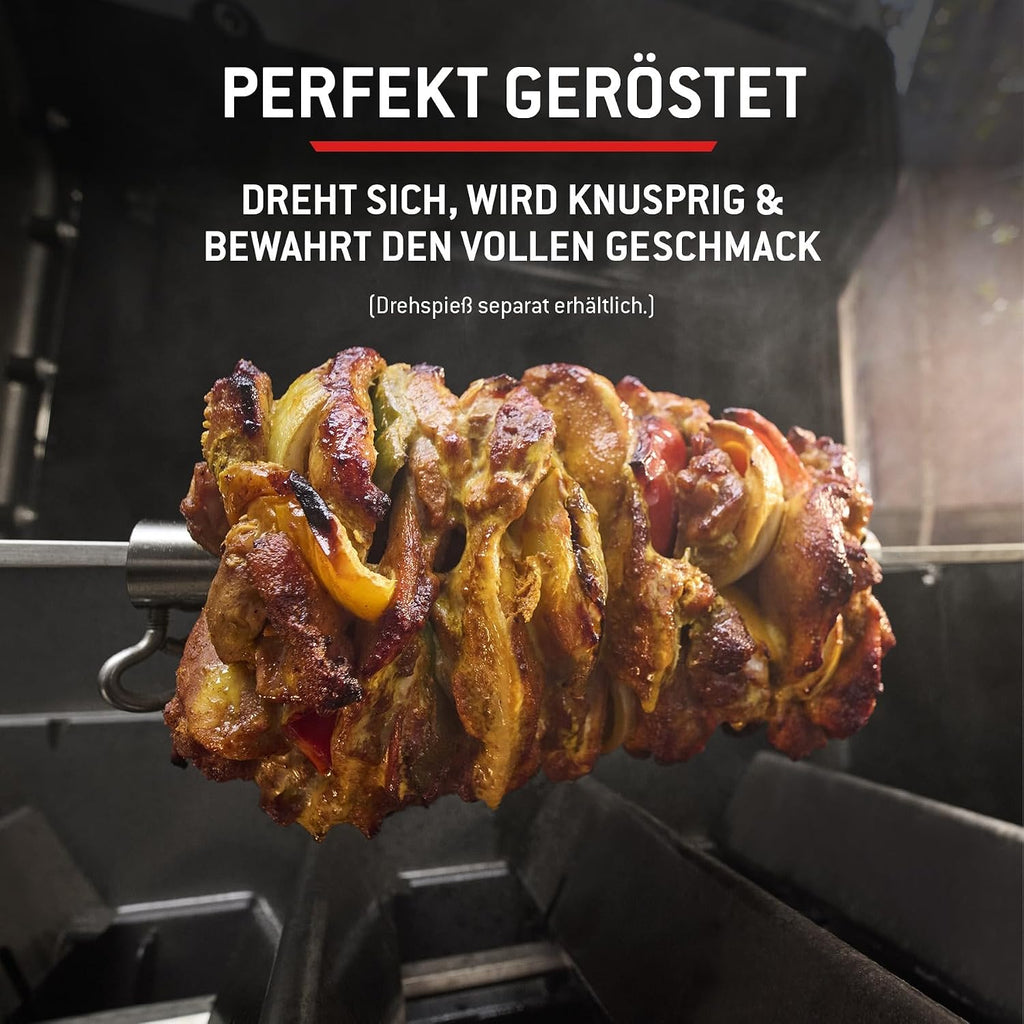 Weber Spirit E-310 Gasgrill | 3 Brenner, Snap-Jet Zündung, Robuste Räder und Warmhalterost, 51 x 46 cm Grillfläche, Weber Works kompatibel, Schwarz/Silber