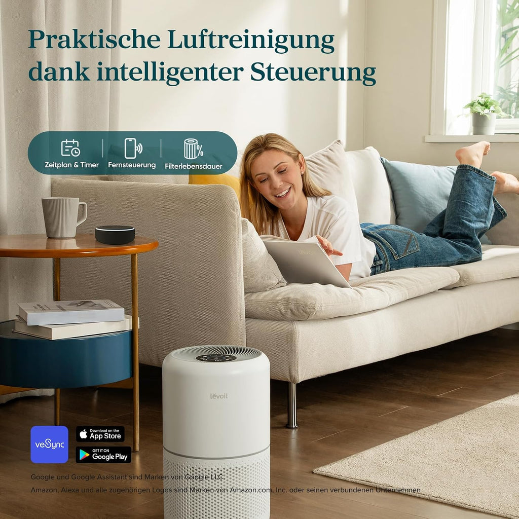Levoit Luftreiniger mit HEPA Luftfilter gegen 99,97 Prozent Schimmel Staub Pollen Tierhaare, Luftqualitäts-Feedback und Auto-Modus, CADR 240m³/h für Raucherzimmer, bis zu 50m², Weiß