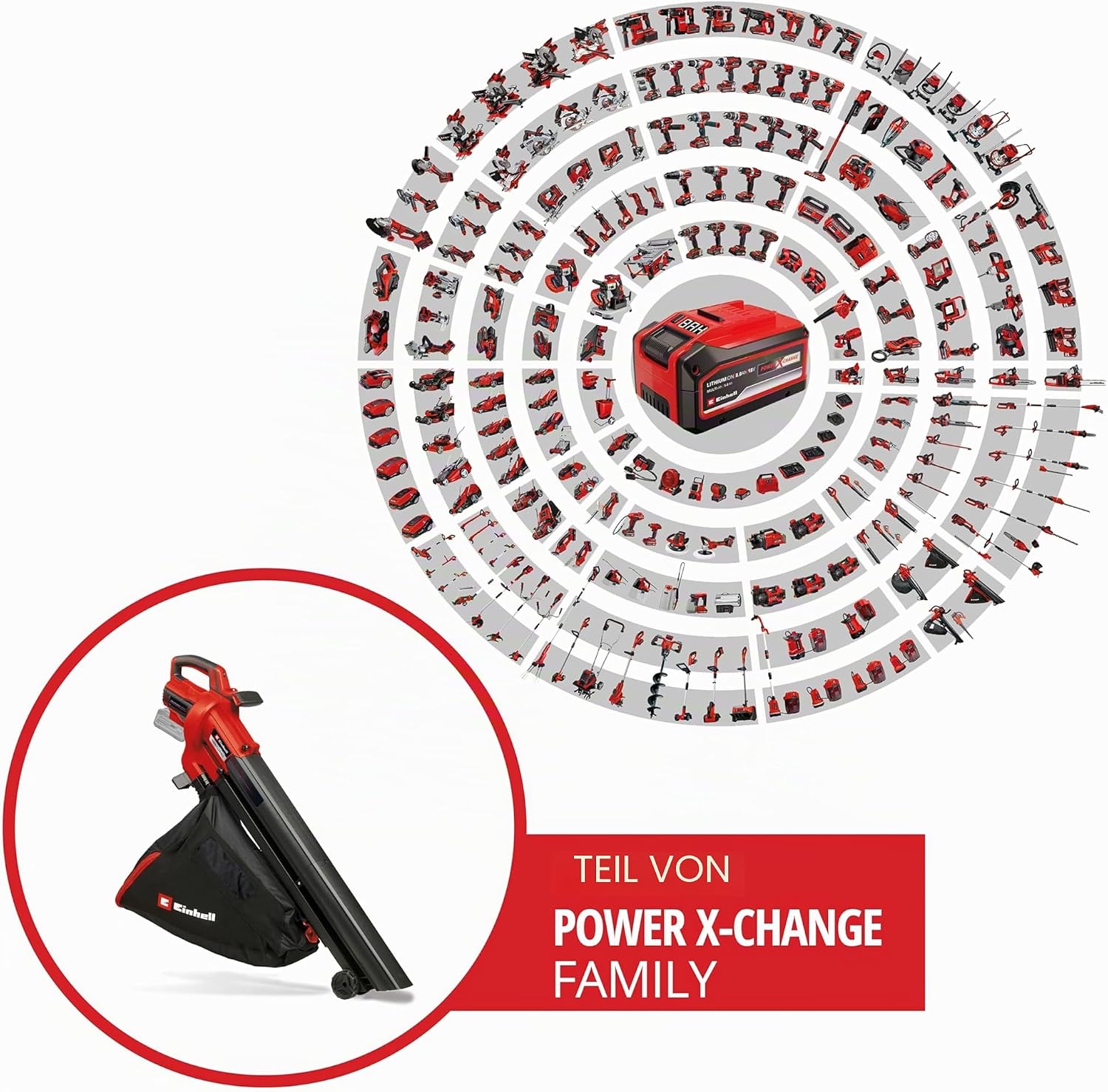 Einhell Akku-Laubsauger VENTURRO 18/210 Power X-Change (Li-Ion, 18 V, Saugleistung 500 m³/h, Fangsack 45 L, Blasfunktion bis 210 km/h, ohne Akku & Ladegerät)