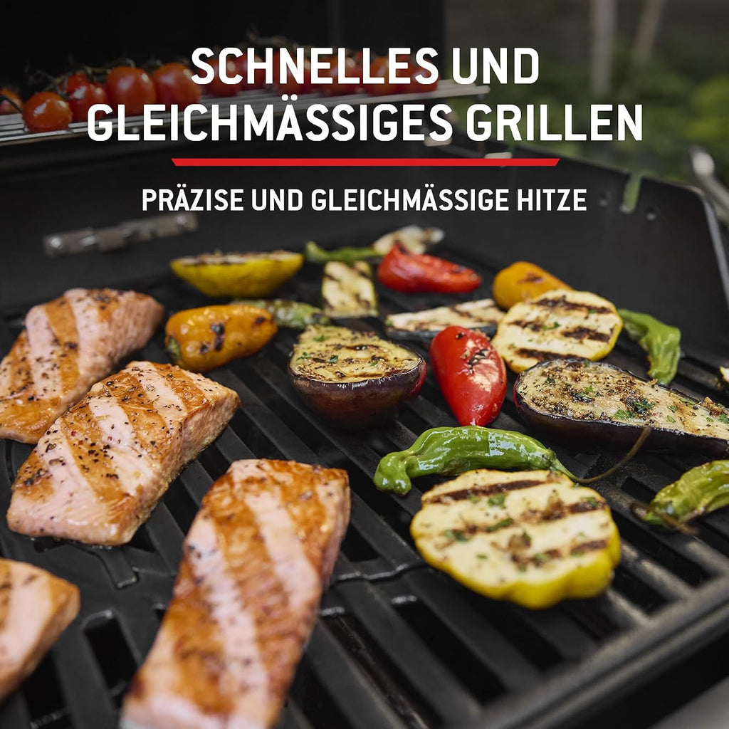 Weber Spirit E-310 Gasgrill | 3 Brenner, Snap-Jet Zündung, Robuste Räder und Warmhalterost, 51 x 46 cm Grillfläche, Weber Works kompatibel, Schwarz/Silber