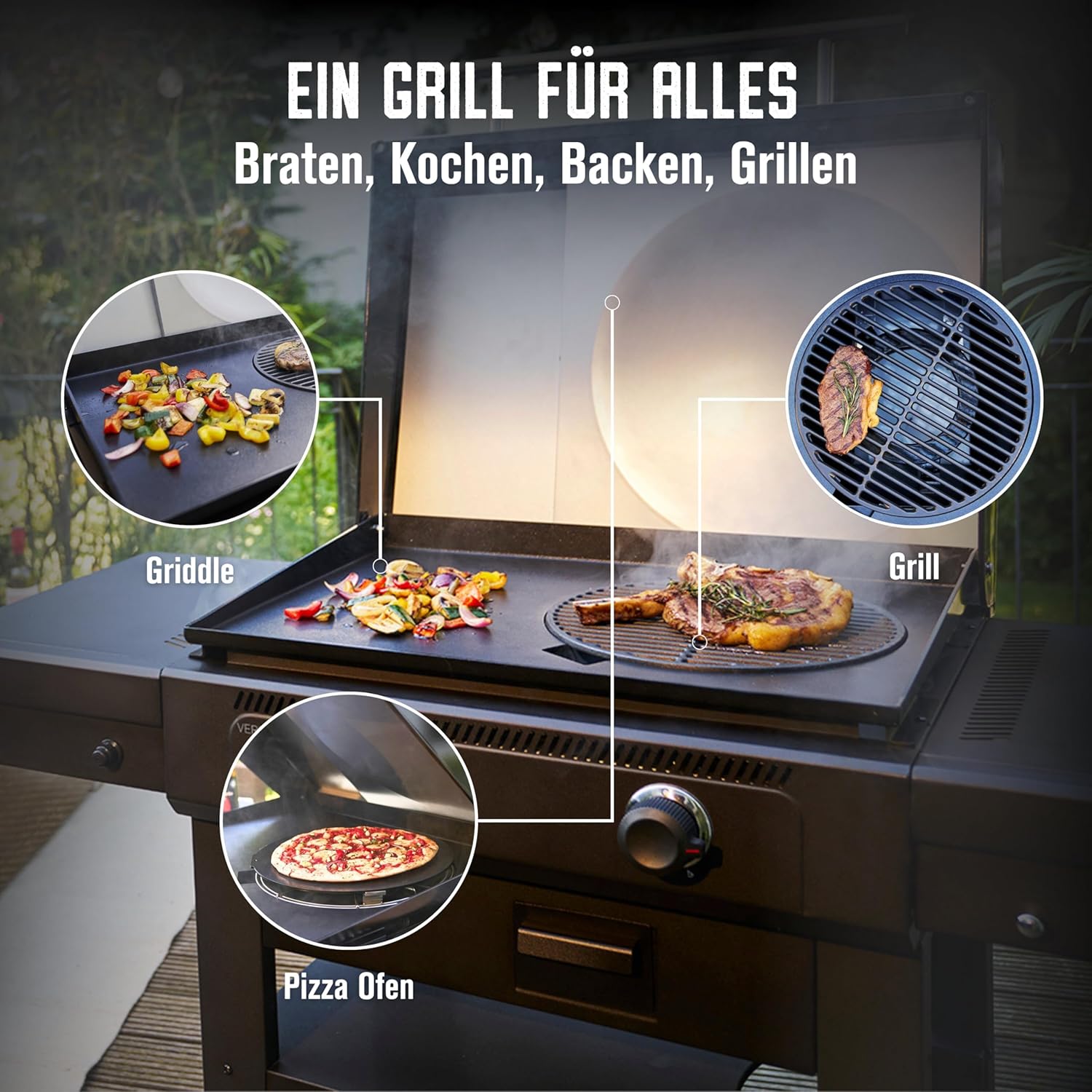 Char-Broil Griddle-Gasgrill Plancha Versa-Tile - 3-in-1 System: Griddle, Grill & Pizzaofen, 2-Zonen