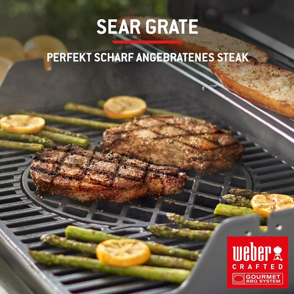 Weber Spirit E-310 Gasgrill | 3 Brenner, Snap-Jet Zündung, Robuste Räder und Warmhalterost, 51 x 46 cm Grillfläche, Weber Works kompatibel, Schwarz/Silber