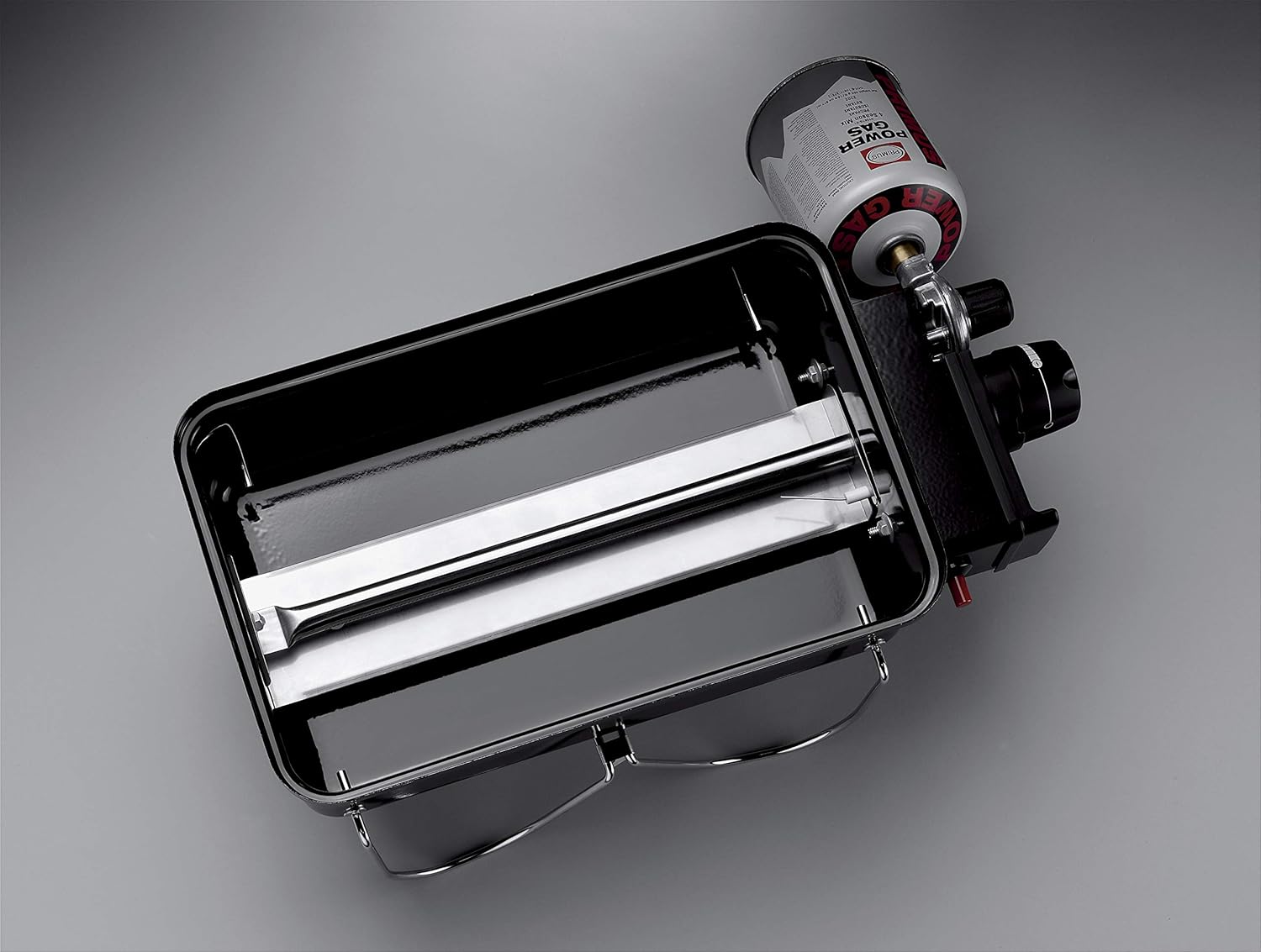 Weber Go-Anywhere Gasgrill | Grill mit klappbaren Beinen, Zündknopf, Robuste Emaille, leicht, kompakter Campinggrill, 42 x 26 cm Grillfläche, Schwarz