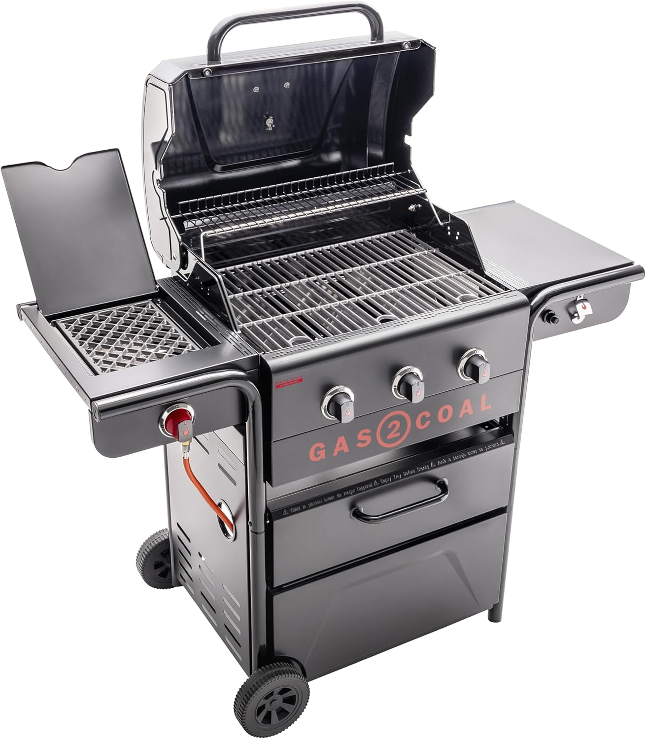 Char-Broil Gas- & Hybridgrill Gas2Coal Special Edition 3 Brenner, Holzkohleschale, 900°C Sear-Brenner