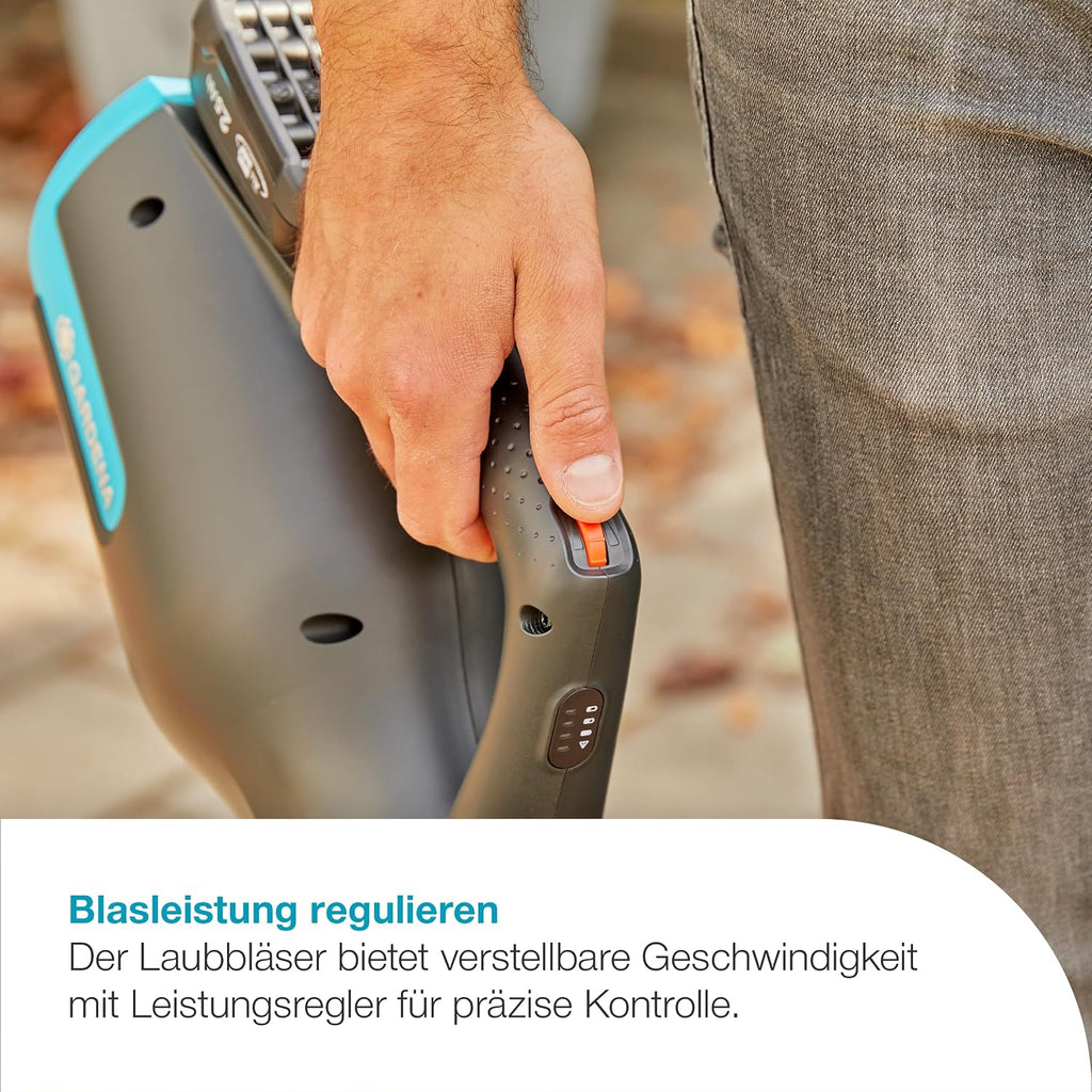 Gardena Akku-Laubbläser PowerJet 18V P4A Ready-to-Use Set: Laubreinigung, Verstellbare Geschwindigkeit, Hohe Luftmenge, Leichtgewicht, Kabellos (14890-20)