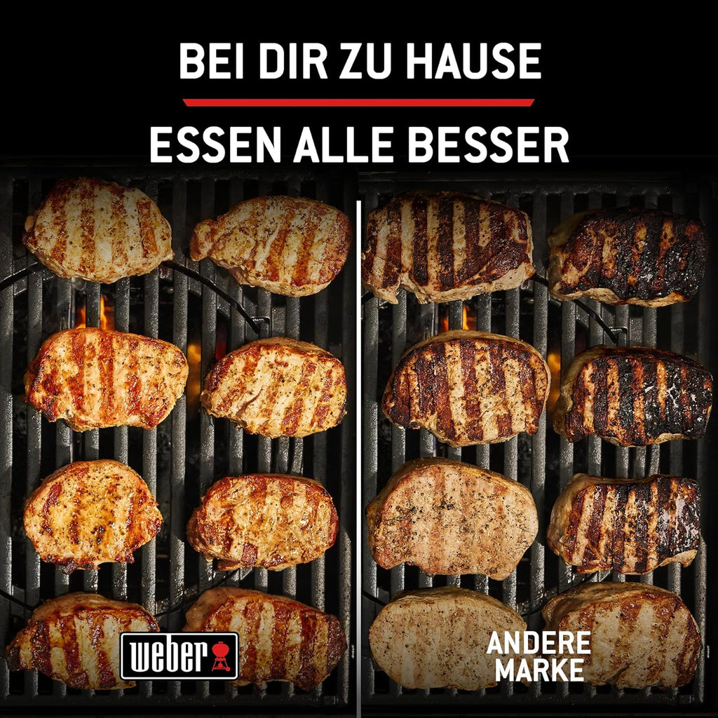 Weber Spirit E-310 Gasgrill | 3 Brenner, Snap-Jet Zündung, Robuste Räder und Warmhalterost, 51 x 46 cm Grillfläche, Weber Works kompatibel, Schwarz/Silber