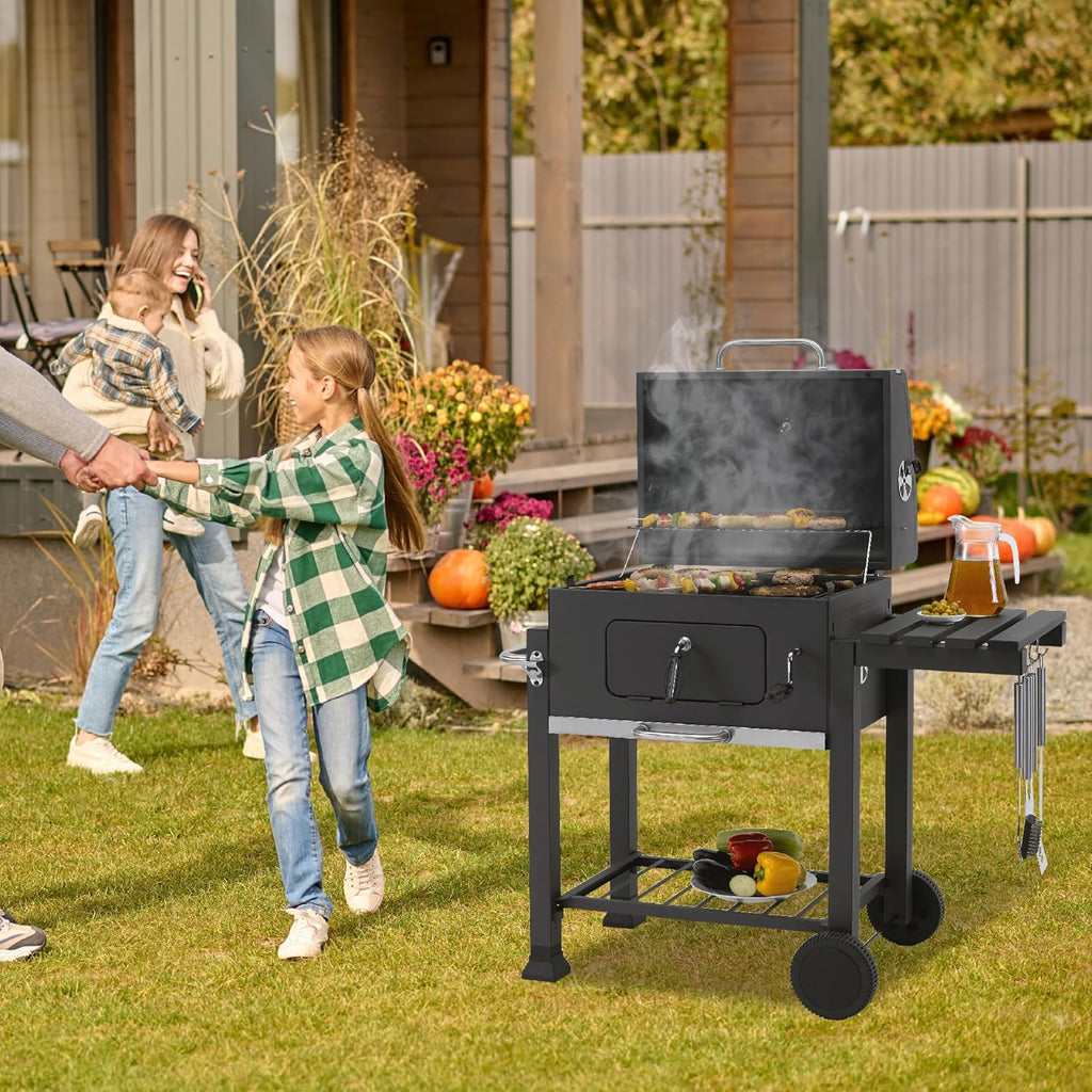 tepro Holzkohlegrill (Grillwagen) Toronto Click, Grillfläche: ca. 56 x 41,5 cm, BBQ mit Deckel, Edelstahl-Griff, Grillrost und Thermometer, Maße ca. 115 x 67 x 107 cm