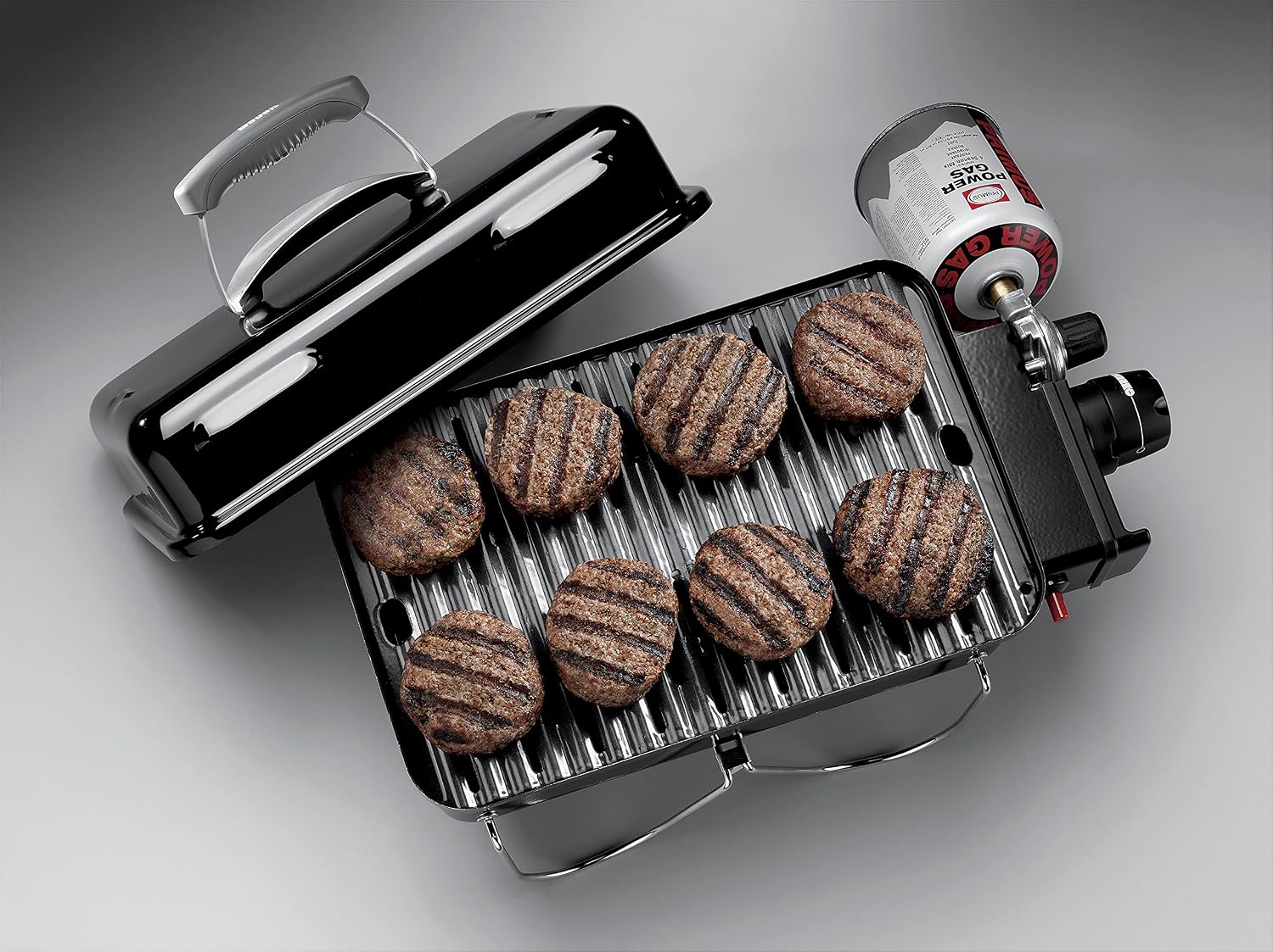 Weber Go-Anywhere Gasgrill | Grill mit klappbaren Beinen, Zündknopf, Robuste Emaille, leicht, kompakter Campinggrill, 42 x 26 cm Grillfläche, Schwarz